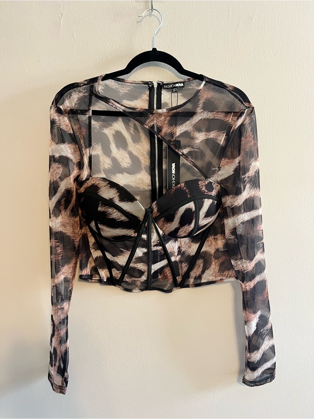 NWT! Fashion Nova Leopard Mesh Bustier Top - Brown/Black | Women’s 3X